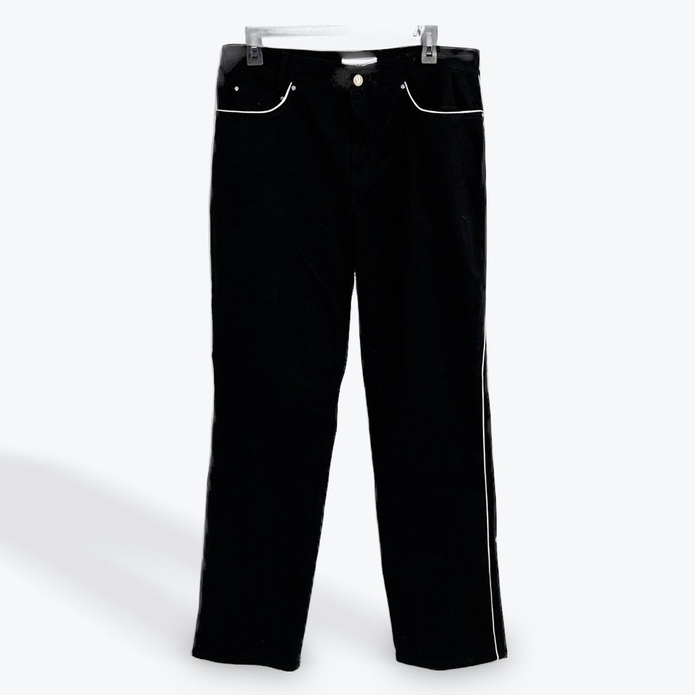 Rocco Barocco Fashion Black Piping Detail Straight Leg Pants Made in Italy